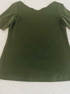 Lafayette 148 New York Women’s Top Size S Olive Green Stretch Cotton Short Sleev